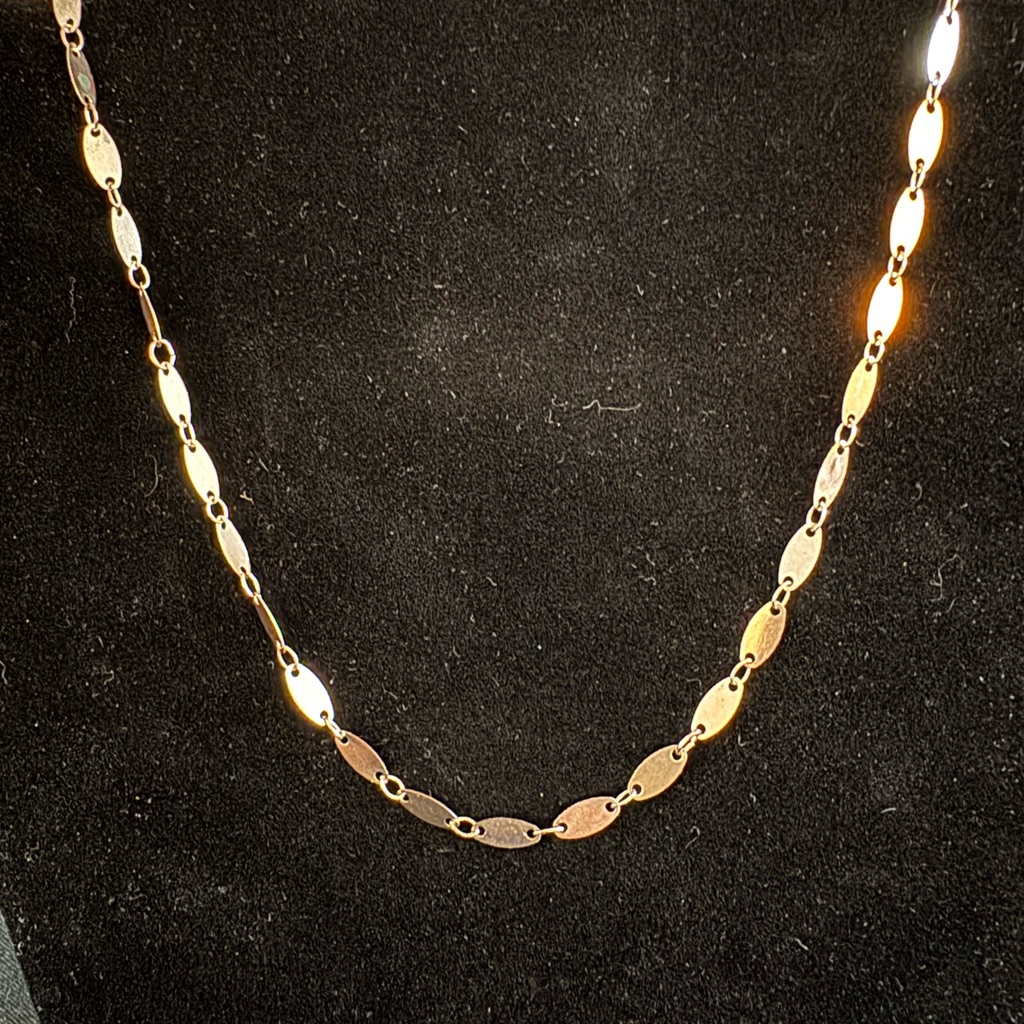Gold Tone Flat Link Mirror Necklace